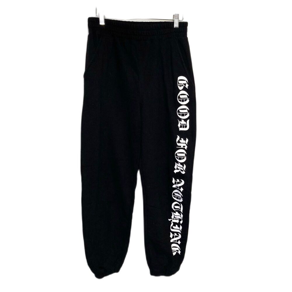 Good For Nothing Women's Sports Bottoms Logo SZ M Black 100% Cotton Sweatpants